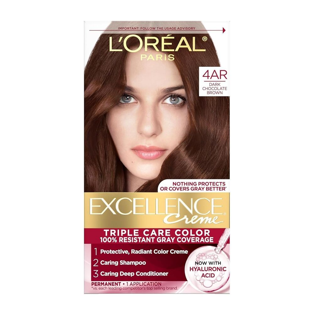 L'Oreal Paris Excellence Crème Hair Color 4AR Dark Chocolate Brown Kit All Hair